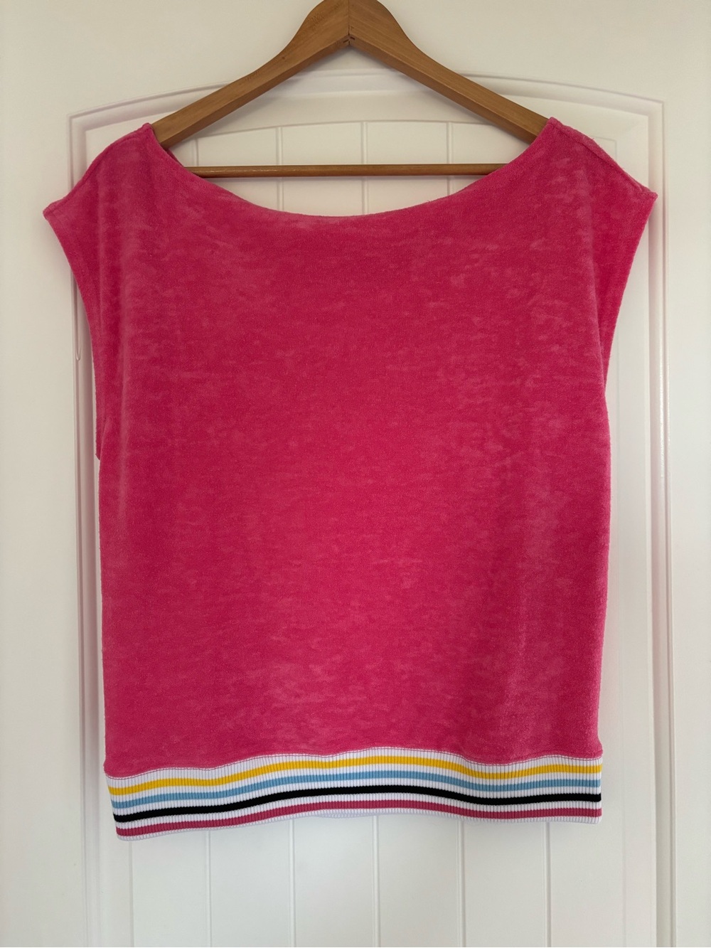 Pink Soft Terry Sleeveless Top with Striped Hem | Kyodan | Size M/L